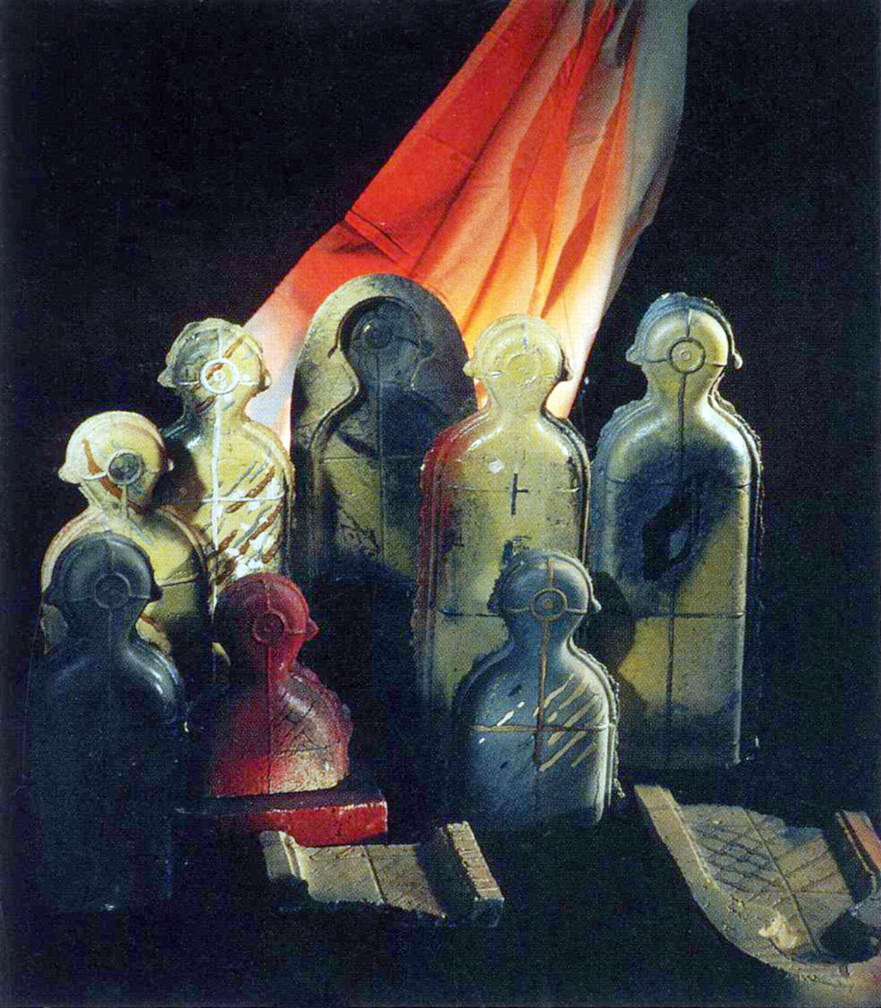 Декоративна композиція «Реквієм». 1990. Шамот, кольорові пігменти, поливи, ліплення